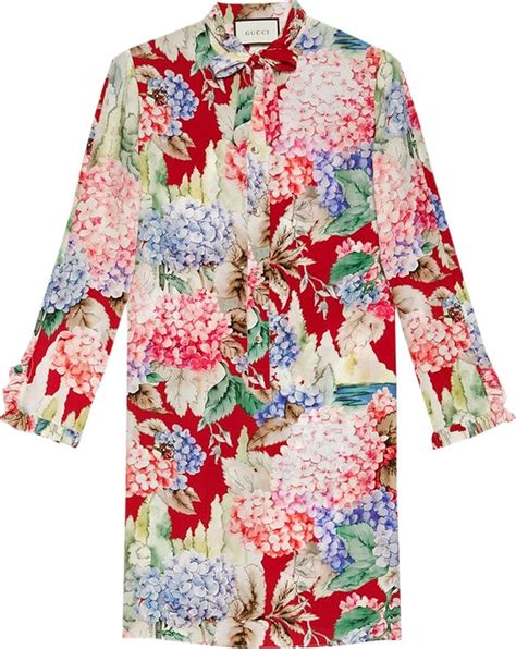 gucci hydrangea print silk dress